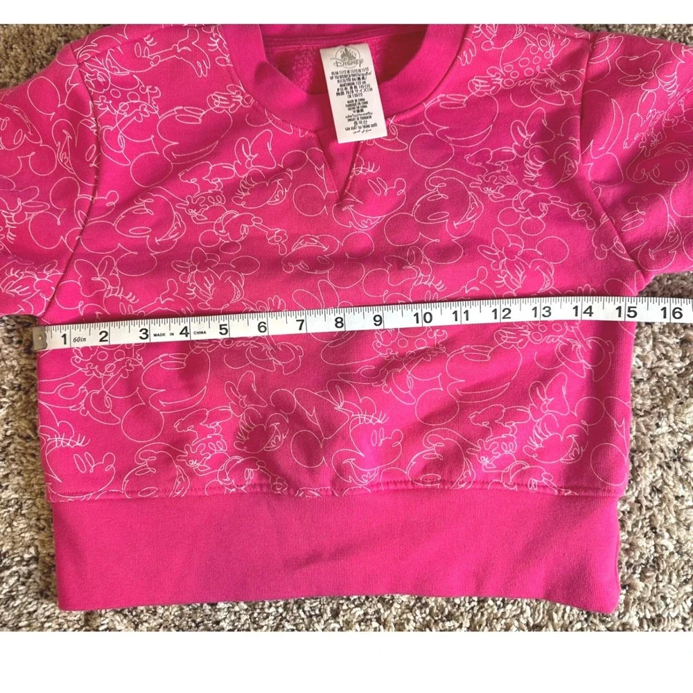 Disney Minnie Mickey Mouse Pink Cropped Sweatshirt Girls Size‎ 11/12 Puff Sleeve